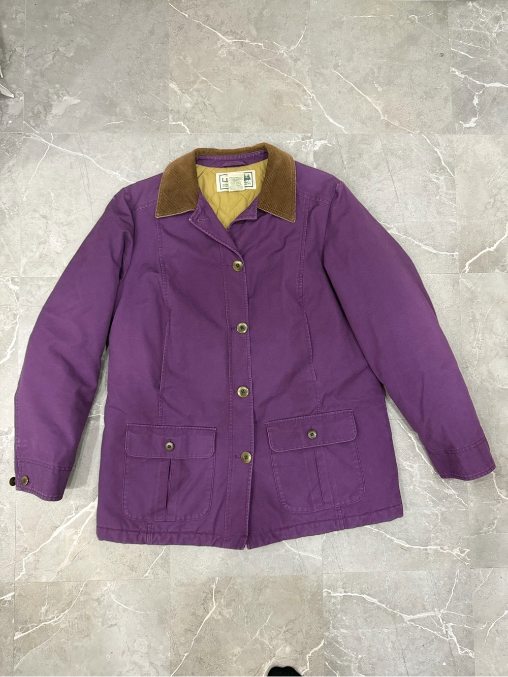 Vintage LL Bean Barn Jacket Canvas Purple With Brown Corduroy Collar - Size S